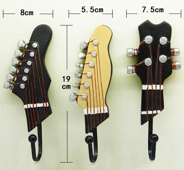 Vintage Music Hooks – 3-Piece Guitar Head Wall Hanger Set for Hats, Clothes & Home Décor