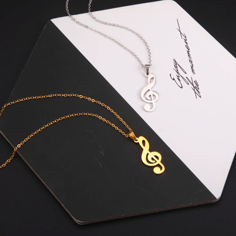 Skyrim Music Necklace Score Note Treble Chain Musical Symbol G Clef Gift For Woman Man Stainless Steel Jewelry Wholesale New