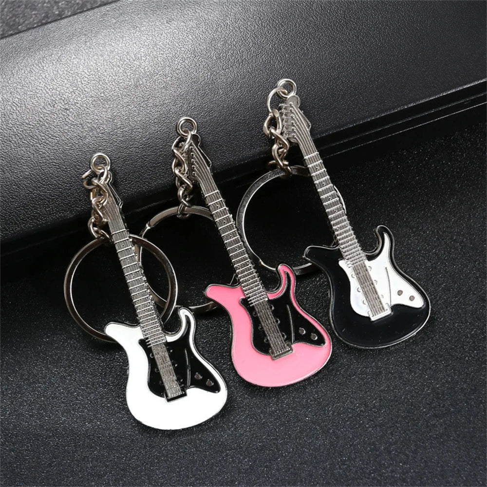 Creative Mini Musical Instruments Guitar Keychain Multi-Color Rhinestone Car Handbag Phone Case Pendent Gift