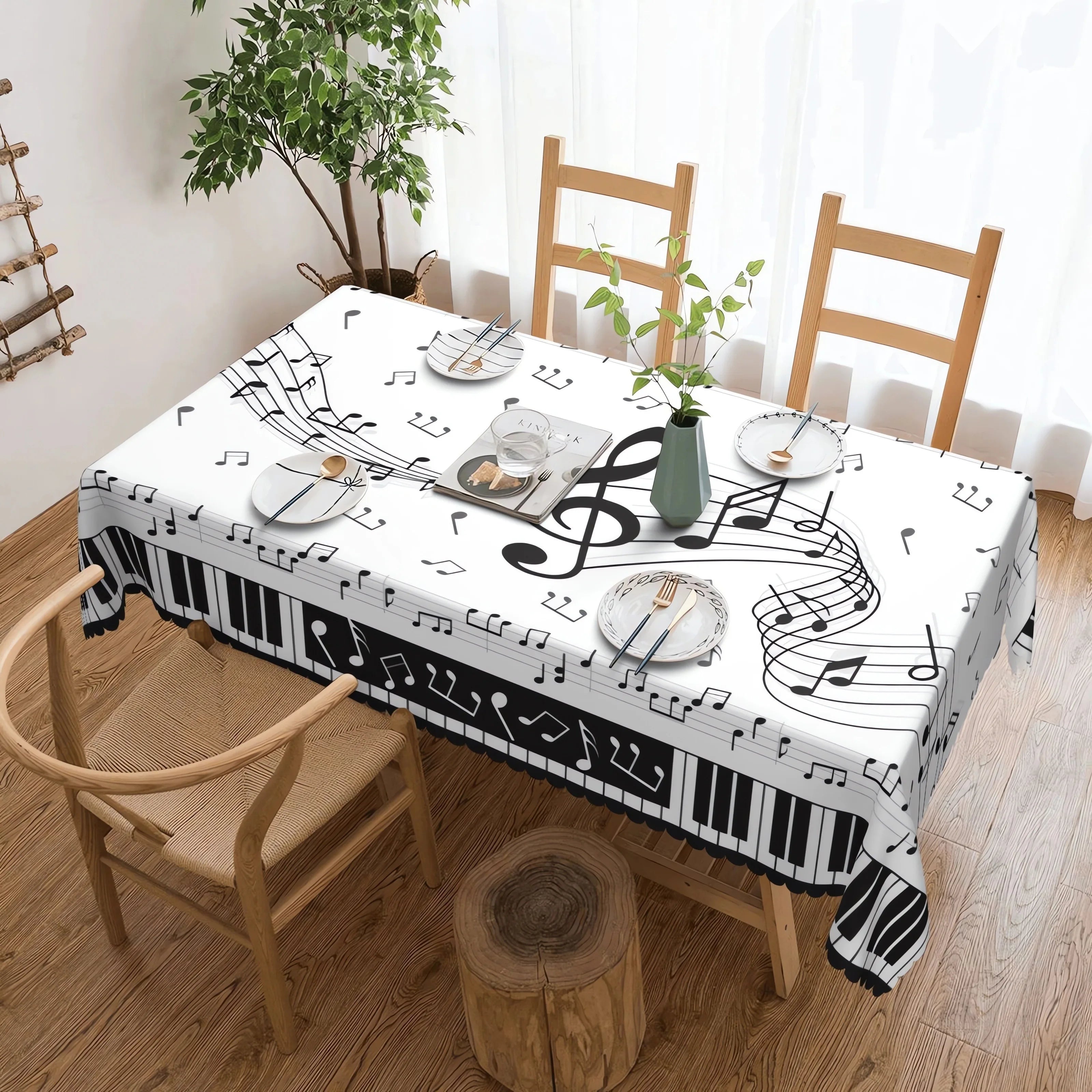 Piano Music Home Decor Living Room Dining Table Dustproof Rectangular Tablecloth