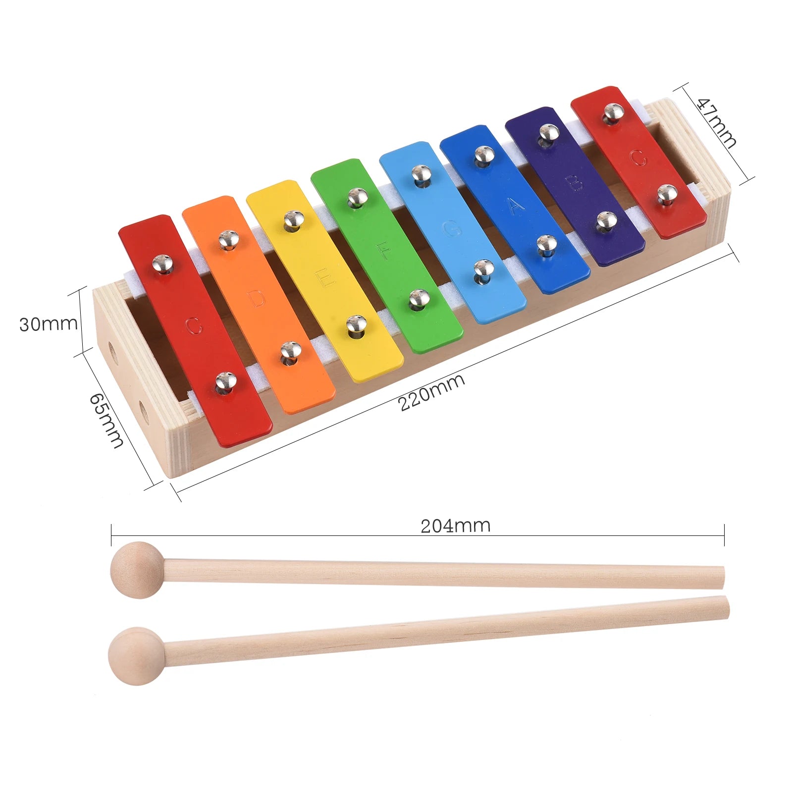 Percussion Musical Instrument 8 Keys Compact Size Xylophone Glockenspiel with Wooden Mallets