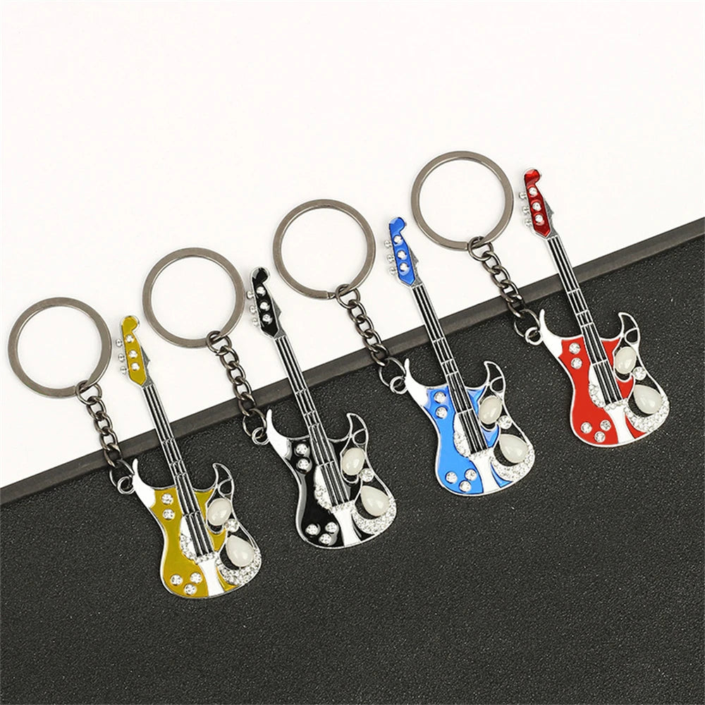 Creative Mini Musical Instruments Guitar Keychain Multi-Color Rhinestone Car Handbag Phone Case Pendent Gift