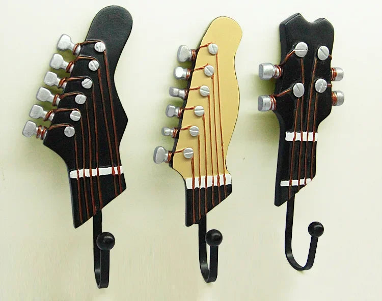 Vintage Music Hooks – 3-Piece Guitar Head Wall Hanger Set for Hats, Clothes & Home Décor