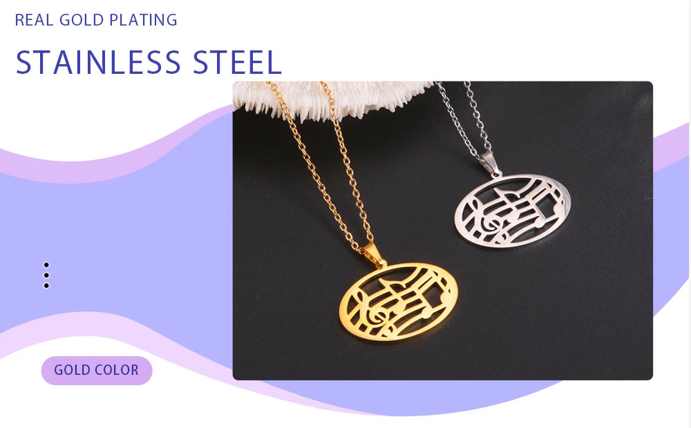 Skyrim Music Necklace Score Note Treble Chain Musical Symbol G Clef Gift For Woman Man Stainless Steel Jewelry Wholesale New