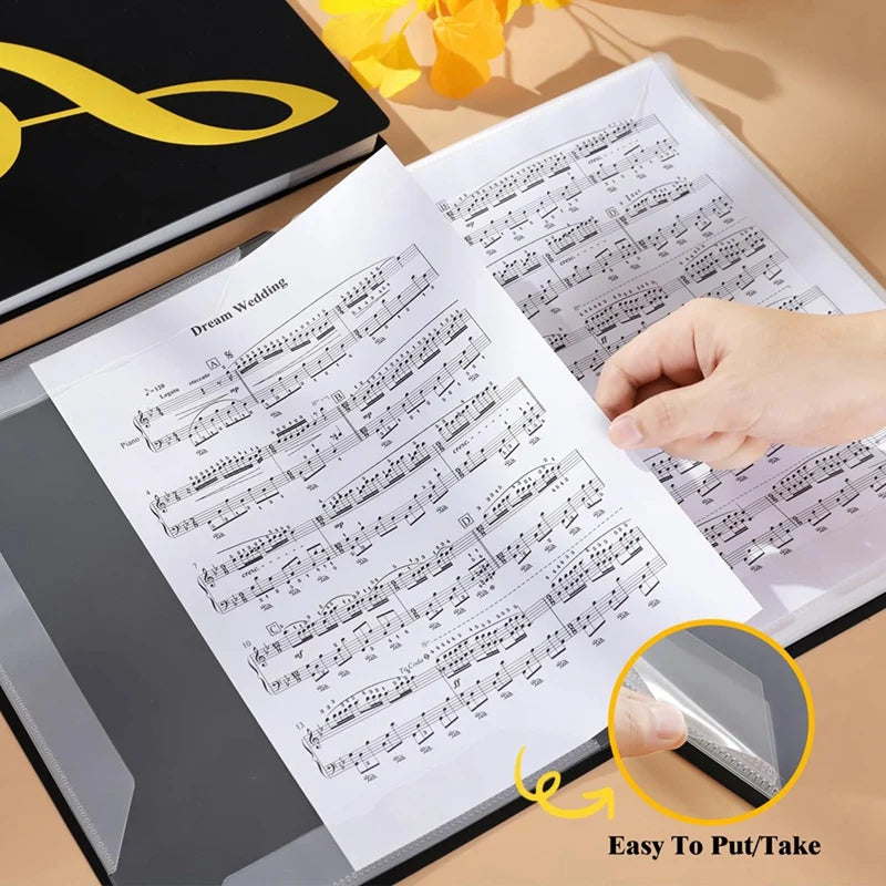 Sheet Music Folder, 60 Pages, Sheet Music/Holder,Fits Letter Size A4, Writable & Detachable Choir Folder (Black)