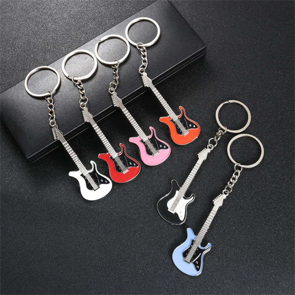 Creative Mini Musical Instruments Guitar Keychain Multi-Color Rhinestone Car Handbag Phone Case Pendent Gift