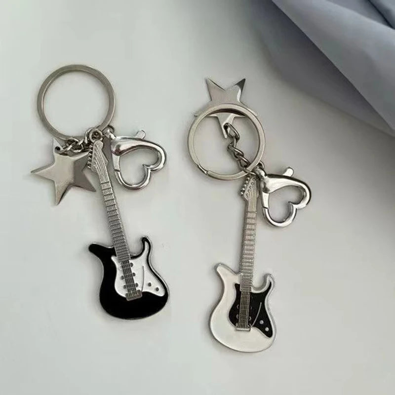 Creative Mini Musical Instruments Guitar Keychain Multi-Color Rhinestone Car Handbag Phone Case Pendent Gift