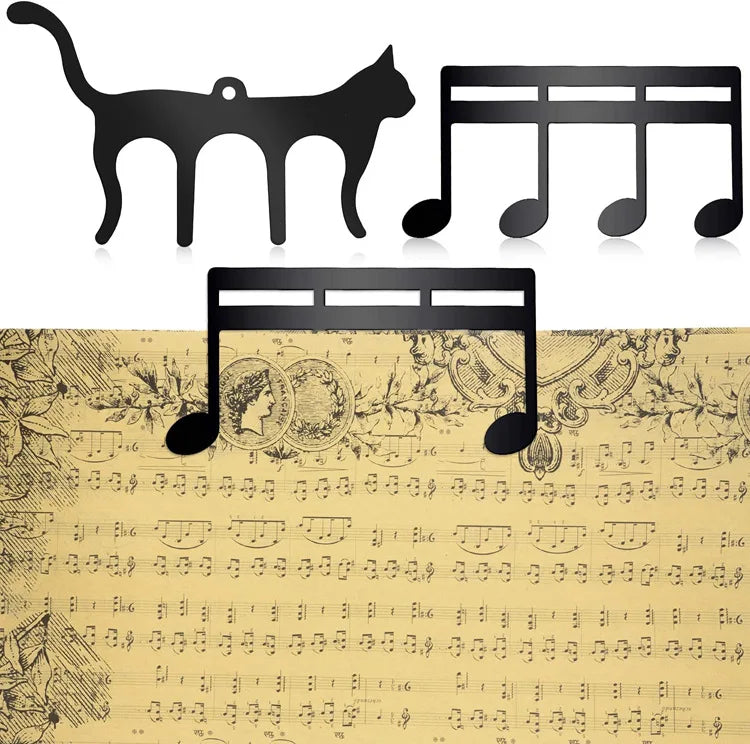 Metal Music Book Clips Sheet Music Holder Chips for Sheet Stands Cute Cat Shaped Metal Music Bookmark for Piano Book Keyboard