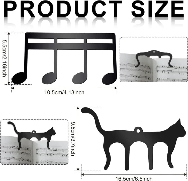 Metal Music Book Clips Sheet Music Holder Chips for Sheet Stands Cute Cat Shaped Metal Music Bookmark for Piano Book Keyboard