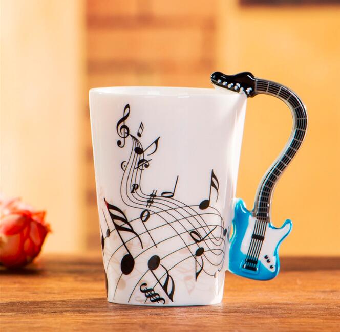 240ml Creative Music Ceramic Mug Guitar Violin Style Cute Coffee Tea Milk Stave Mugs And Cups with Handle Novelty Gifts